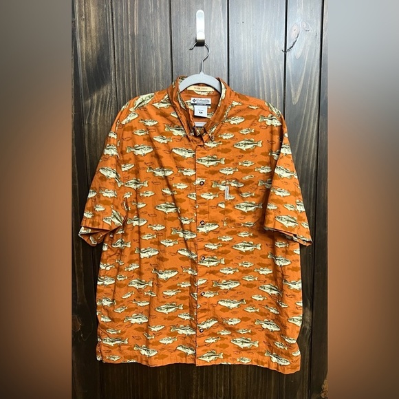 COLUMBIA SPORTSWEAR ORANGE FISH PRINT ALL OVER DEEP SEA FISHING SHIRT MENS XL - Picture 6 of 10